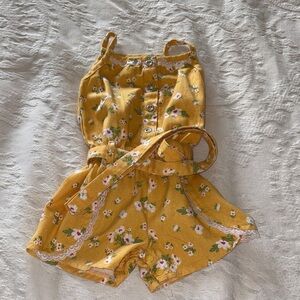 Vintage Floral Yellow Girls Romper w Lace Adorable
